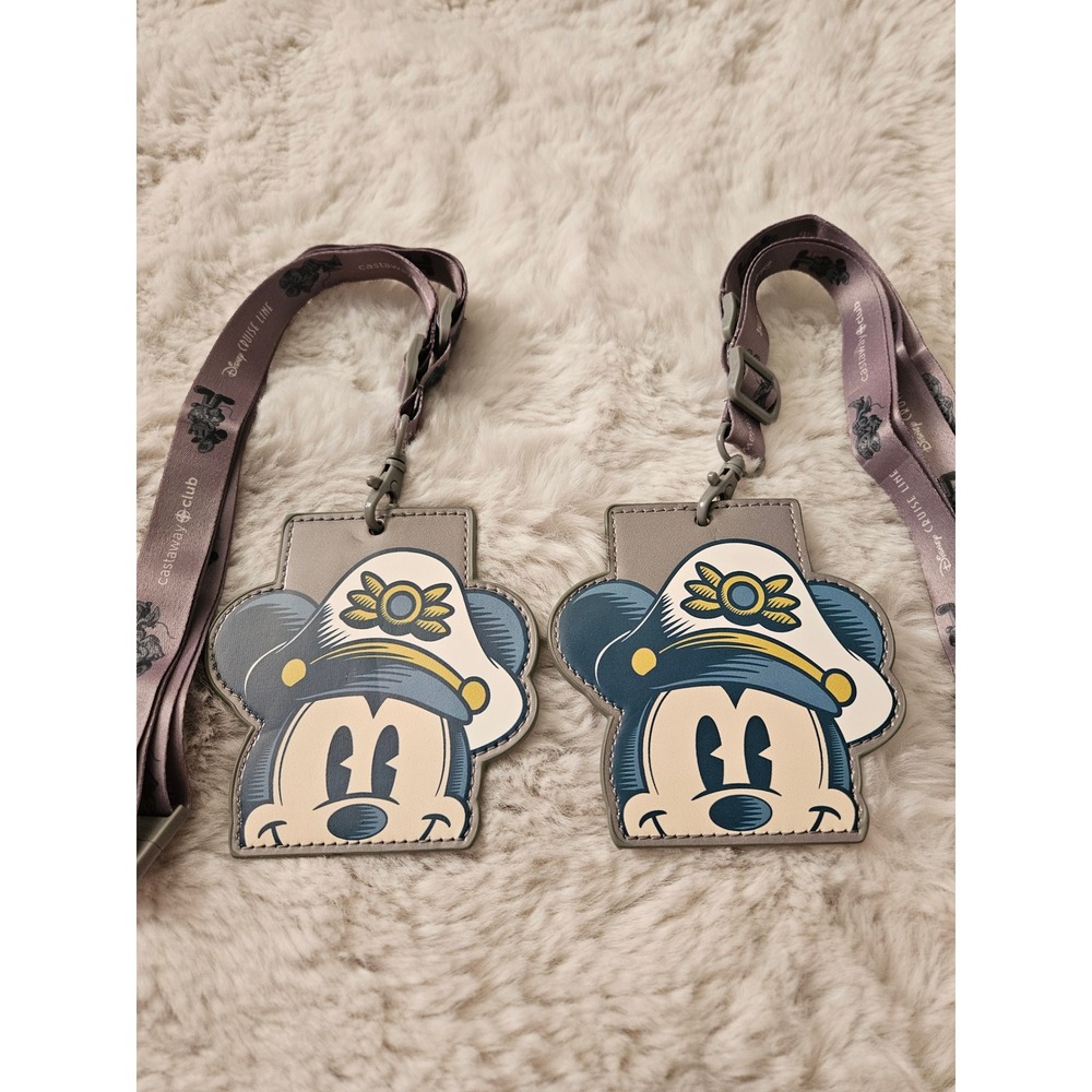 Disney Cruise Line Castaway Club Mickey Mouse Captain ID Holder Lanyard Set 2